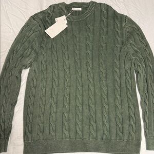 Zara Men's Olive Cable Knit Crewneck Sweater
